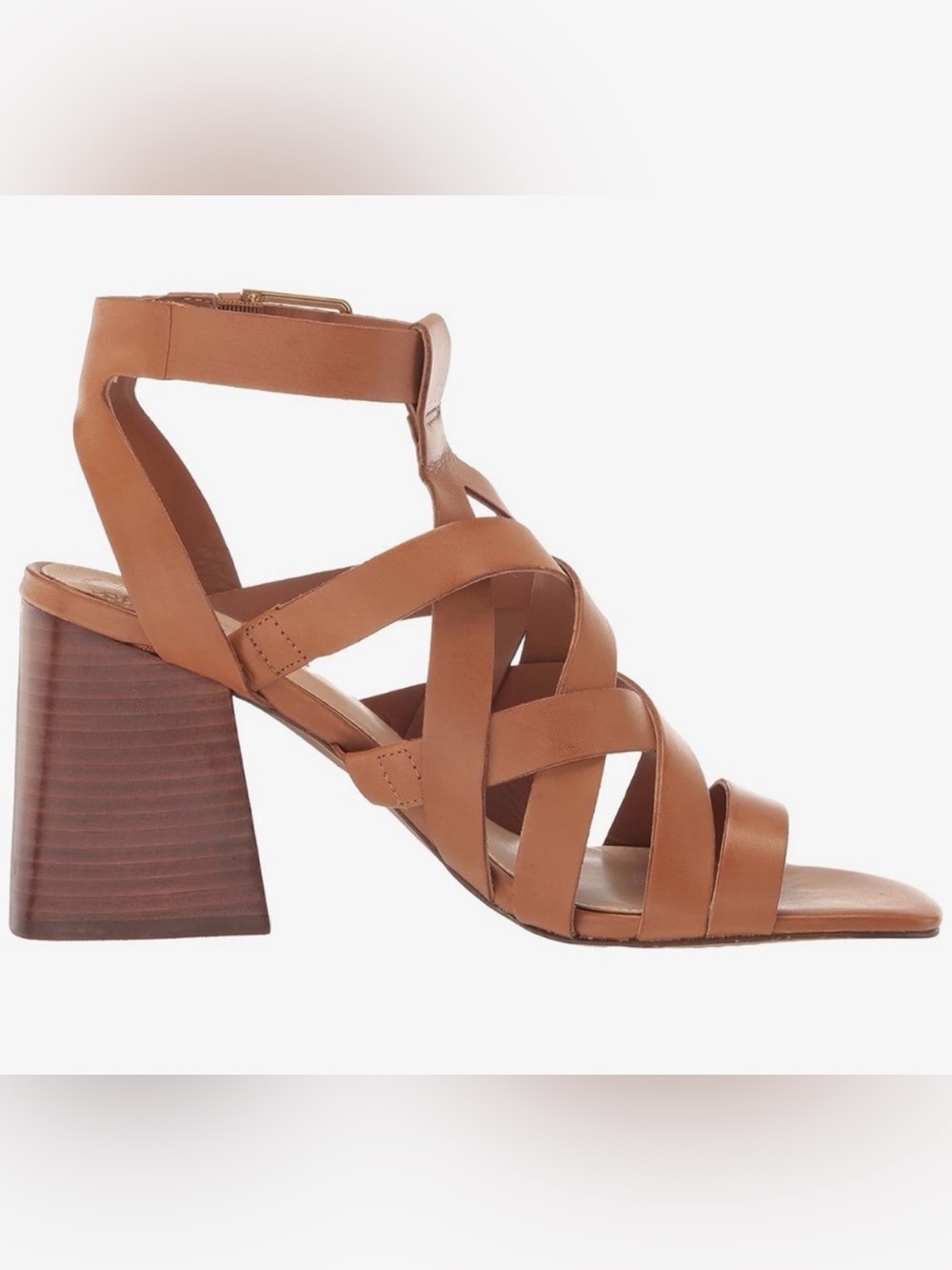 Vince Camuto Sutellie Cognac Leather Strappy Block Heel Sandals 9M / 40